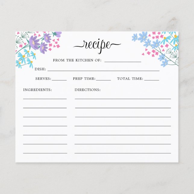 Elegante tarjeta de receta de flores silvestres pa (Anverso)