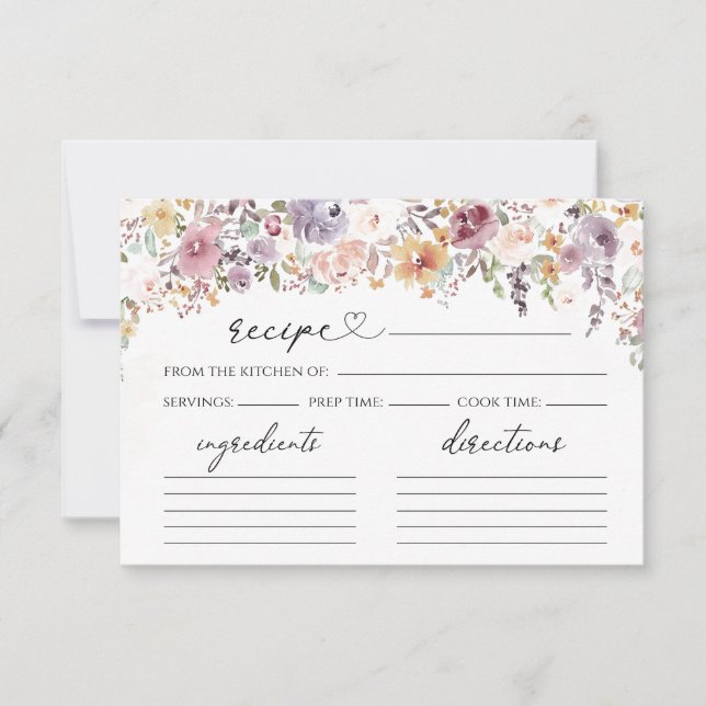 Elegante tarjeta de receta de flores silvestres pa (Anverso)