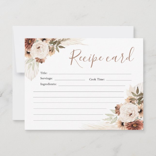 Elegante Tarjeta de Receta de Grasa Beige Boho Pam (Anverso)