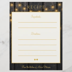 Elegante tarjeta de receta de la tipografía de oro