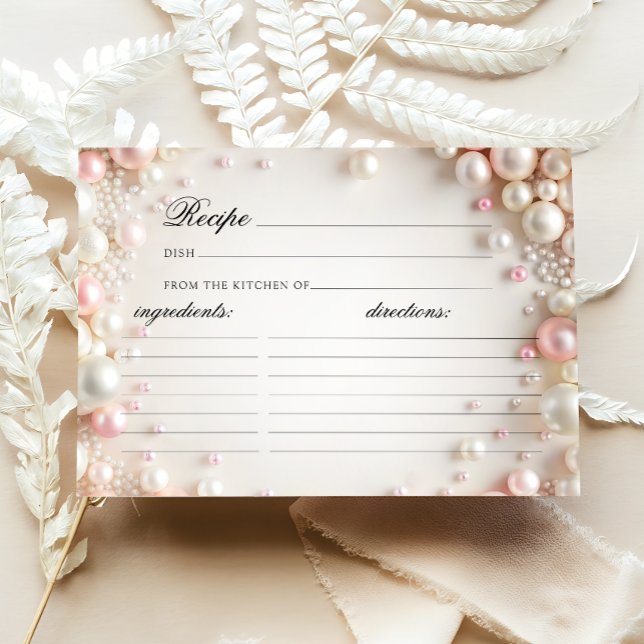 Elegante tarjeta de receta de Pearls Bridal Shower (Subido por el creador)