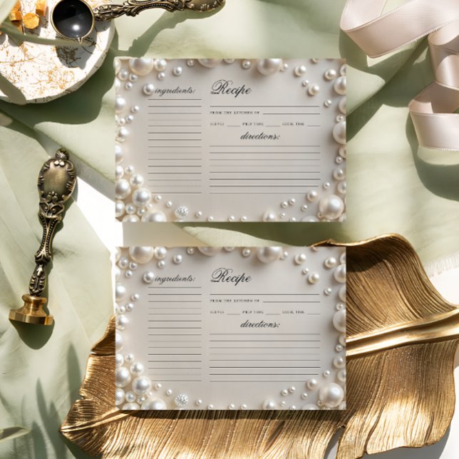 Elegante tarjeta de receta de Pearls Bridal Shower (Subido por el creador)