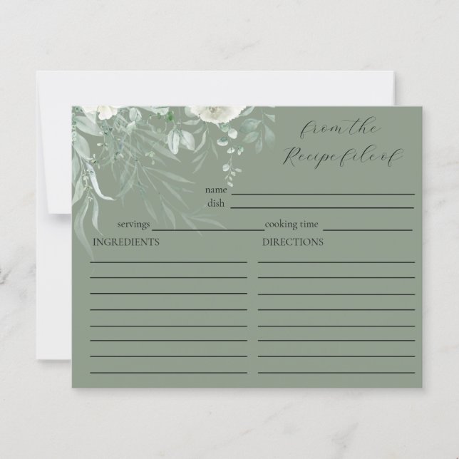 Elegante Tarjeta de Receta Elegante Sage Green Bri (Anverso)