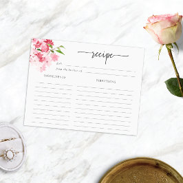 Elegante Tarjeta de Receta Floral de acuarela