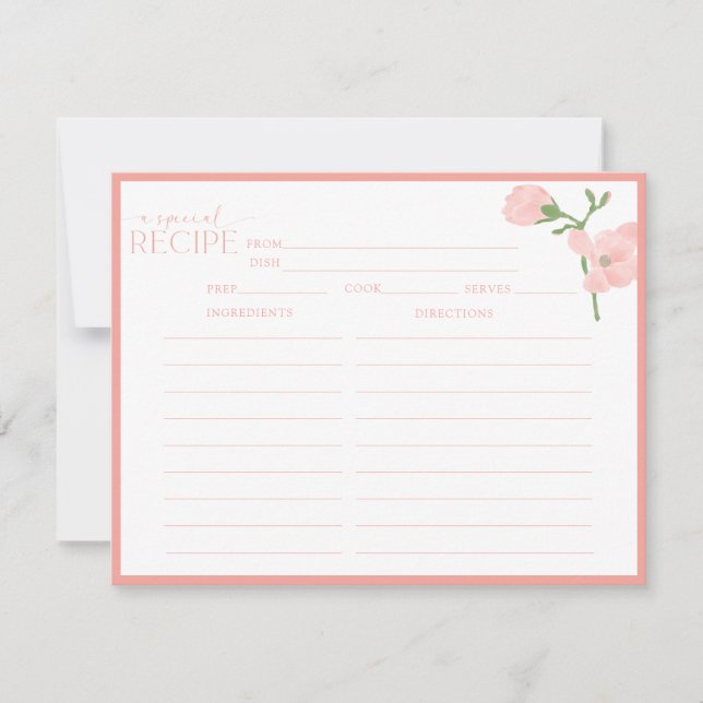 Elegante Tarjeta de Receta Floral de Peach (Anverso)