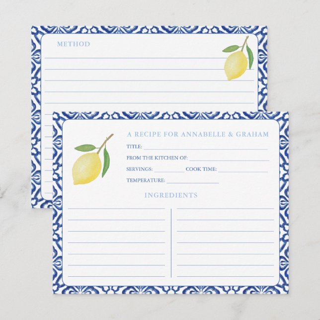 Elegante Tarjeta de Receta Italiana de Ducha con L (Anverso / Reverso)