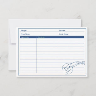 Elegante Tarjeta de Receta Náutica Azul Lobster de