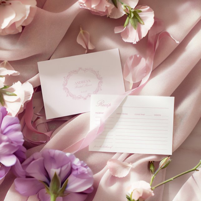Elegante tarjeta de receta romántica de ducha de n (Elegant Romantic Pink Bridal Shower Recipe Card)