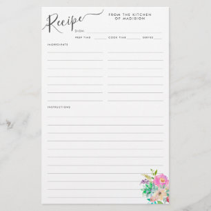 Elegante tarjeta de recetario de Rubor rosa con sa