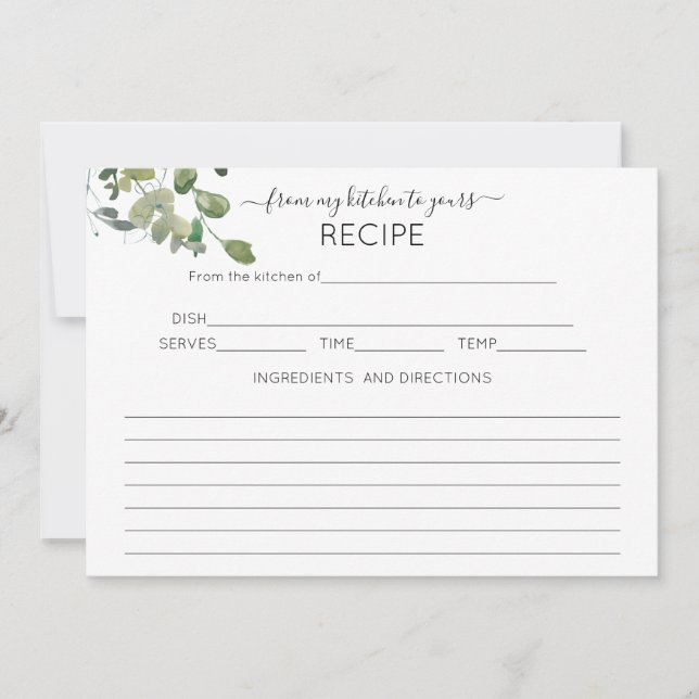 Elegante tarjeta de recetas 5x7 para eucalipto (Anverso)