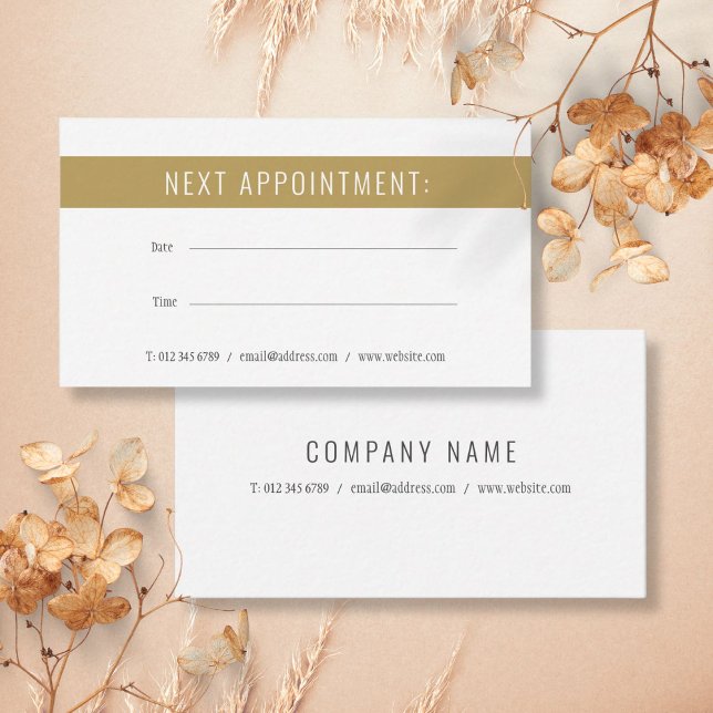 Elegante tarjeta de recordatorio de citas en blanc (Elegant Gold White Appointment Reminder Card)