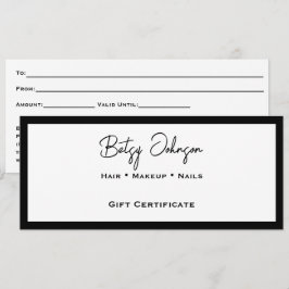 Elegante tarjeta de regalo blanca y negra