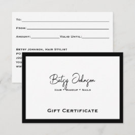 Elegante tarjeta de regalo blanca y negra