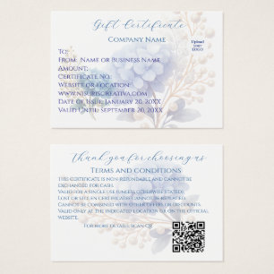 Elegante tarjeta de regalo de Hydrangea azul Vouch