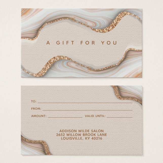 Elegante tarjeta de regalo de oro Purpurina de már (Anverso y reverso)