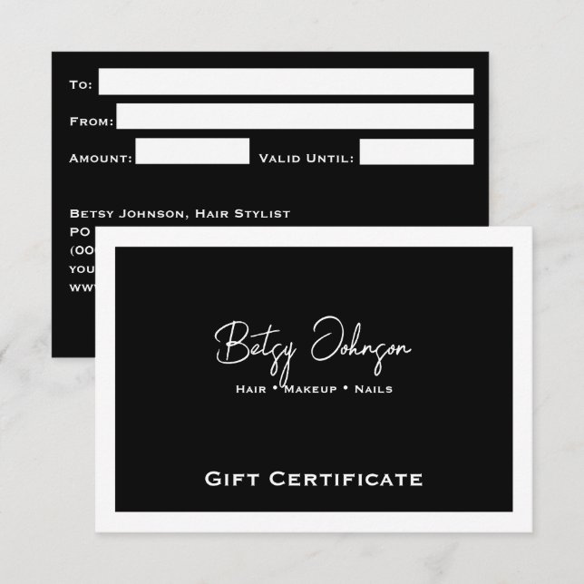 Elegante tarjeta de regalo en blanco y negro (Anverso / Reverso)