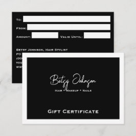 Elegante tarjeta de regalo en blanco y negro