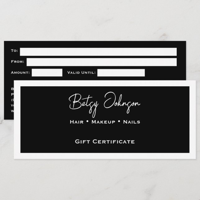 Elegante tarjeta de regalo en blanco y negro (Anverso / Reverso)