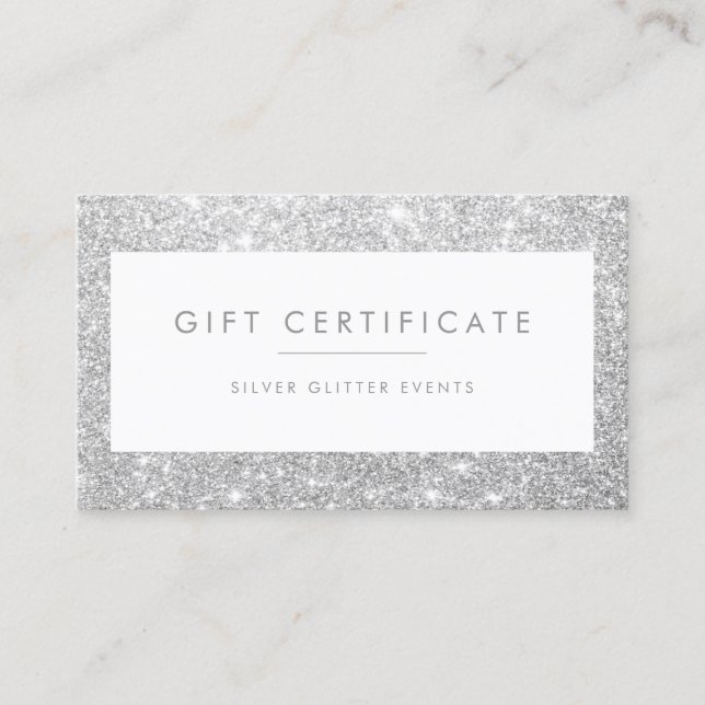 Elegante tarjeta de regalo Purpurina plateado (Anverso)