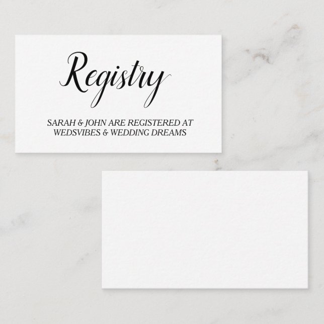 Elegante tarjeta de registro de Boda personalizado (Anverso / Reverso)