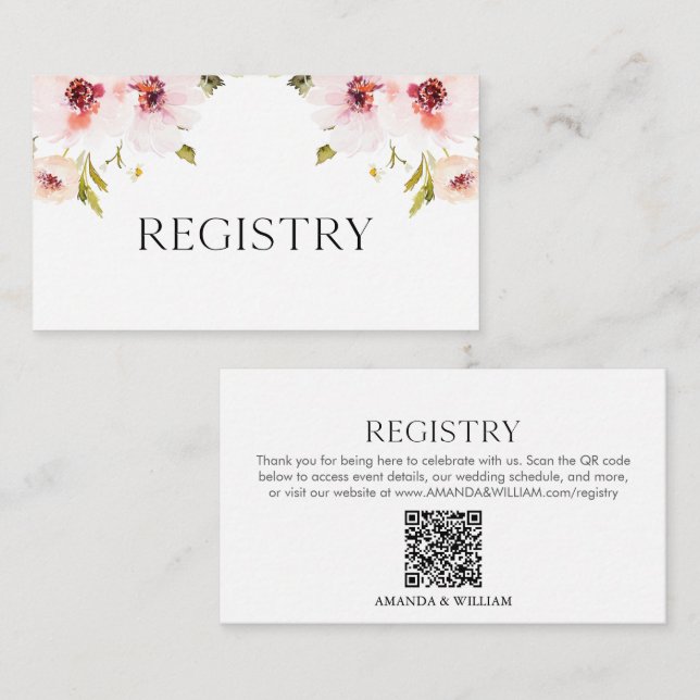 Elegante tarjeta de registro de Bodas florales (Anverso / Reverso)