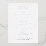 Elegante tarjeta de Relieve metalizado Boda modern<br><div class="desc">Tarjeta de gabinete boda de Relieve metalizado plateado contemporáneo con un diseño sencillo y minimalista con el encabezado en un guión caligráfico elegante. Un diseño moderno que combina a la perfección con cualquier estilo boda.</div>