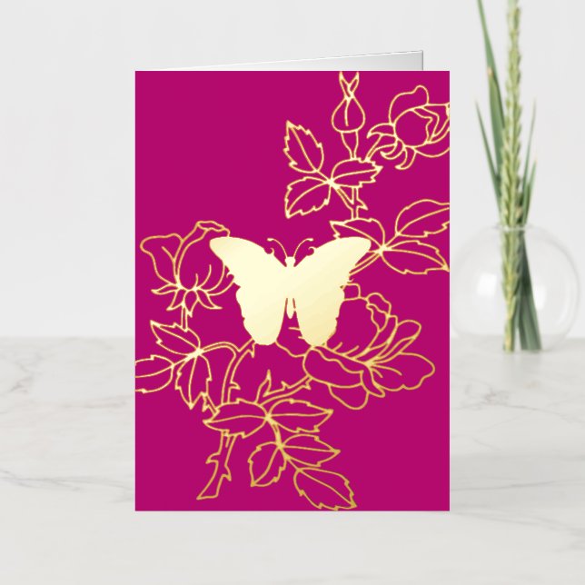 Elegante tarjeta de Relieve metalizado plegable fl (Anverso)