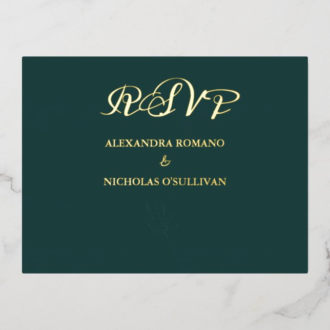 Elegante tarjeta de Relieve metalizado RSVP para B (Anverso)