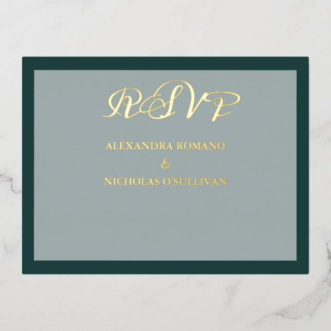 Elegante tarjeta de Relieve metalizado RSVP para B (Anverso)