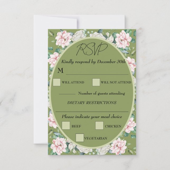 Elegante Tarjeta de Respuesta Boda de Abrazo Flora (Anverso)