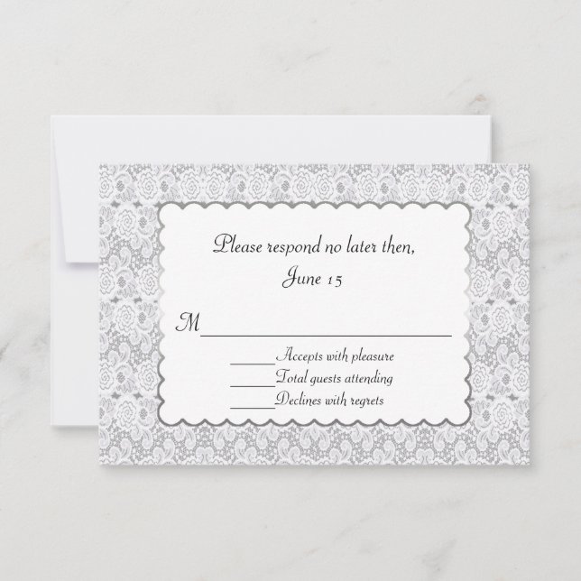 Elegante tarjeta de respuesta Boda de encaje blanc (Anverso)
