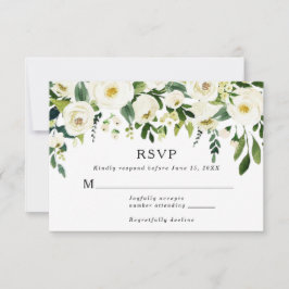 Elegante tarjeta de respuesta Boda de rosas blanca