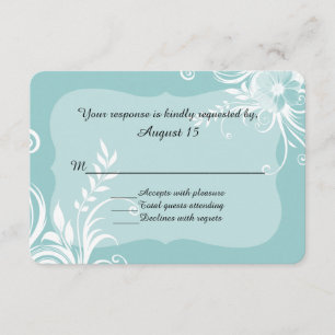 Elegante tarjeta de respuesta Boda floral azul Aqu