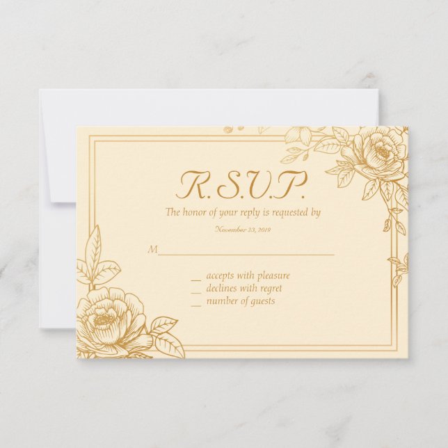Elegante tarjeta de respuesta Boda floral dorada (Anverso)
