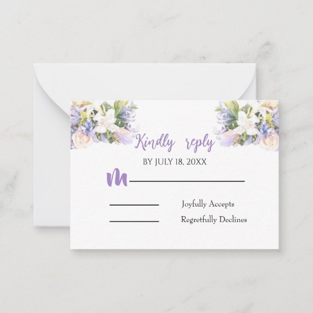 Elegante Tarjeta de Respuesta Boda Floral Lilac (Anverso)