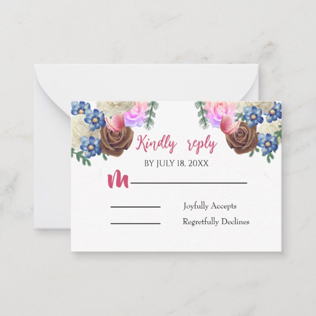 Elegante Tarjeta de Respuesta Boda Floral Lilac (Anverso)