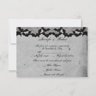 Elegante Tarjeta de Respuesta Boda Gótica Bat Lace