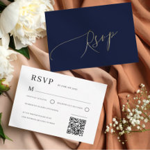 Elegante tarjeta de respuesta de boda azul marino