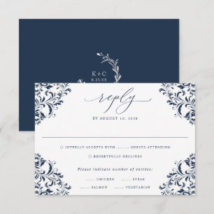 Elegante tarjeta de respuesta de boda clásica vint