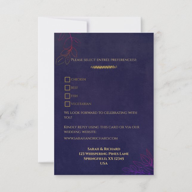 Elegante tarjeta de respuesta de boda con acentos  (Reverso)