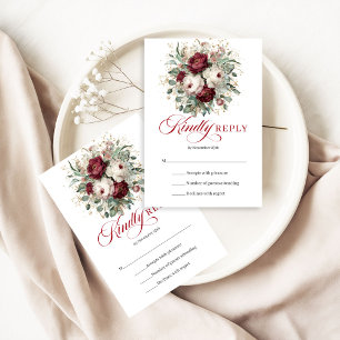 Elegante tarjeta de respuesta de boda con floral d