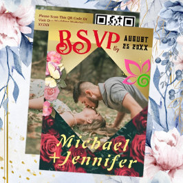 Elegante tarjeta de respuesta de boda con foto per