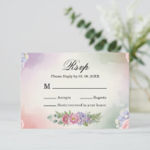 Elegante tarjeta de respuesta de boda con hortensi