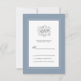 Elegante Tarjeta de Respuesta de Boda en Azul Polv
