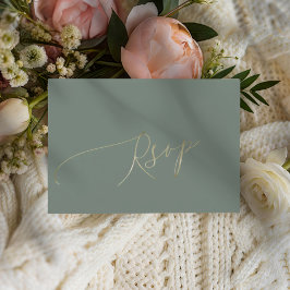 Elegante tarjeta de respuesta de boda en verde sal