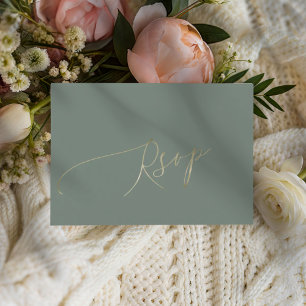 Elegante tarjeta de respuesta de boda en verde sal