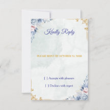 Elegante tarjeta de respuesta de boda floral azul