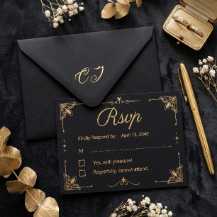 Elegante tarjeta de respuesta de boda floral con b