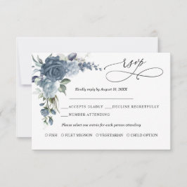 Elegante tarjeta de respuesta de boda floral en az