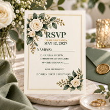 Elegante tarjeta de respuesta de boda floral verde